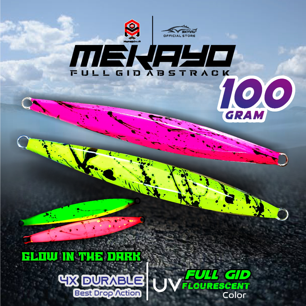 MONGKALO MEKAYO Abstrak UV Neon Flourescent Full GID 100gr Metal Jig 100g Metaljig Umpan Pancing Man