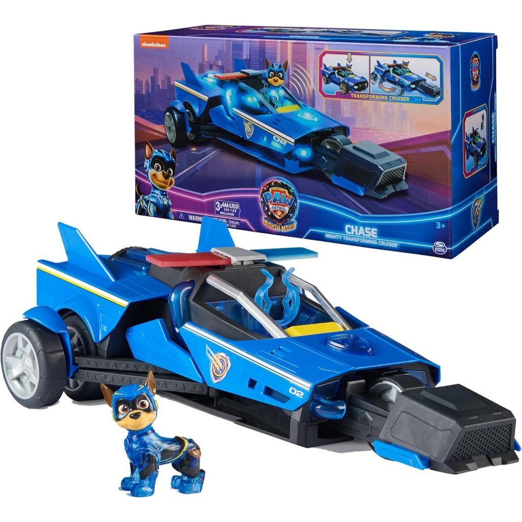 Paw Patrol: The Mighty Movie, Chase's Mighty Transforming Cruiser with Mighty Pups Action Figure