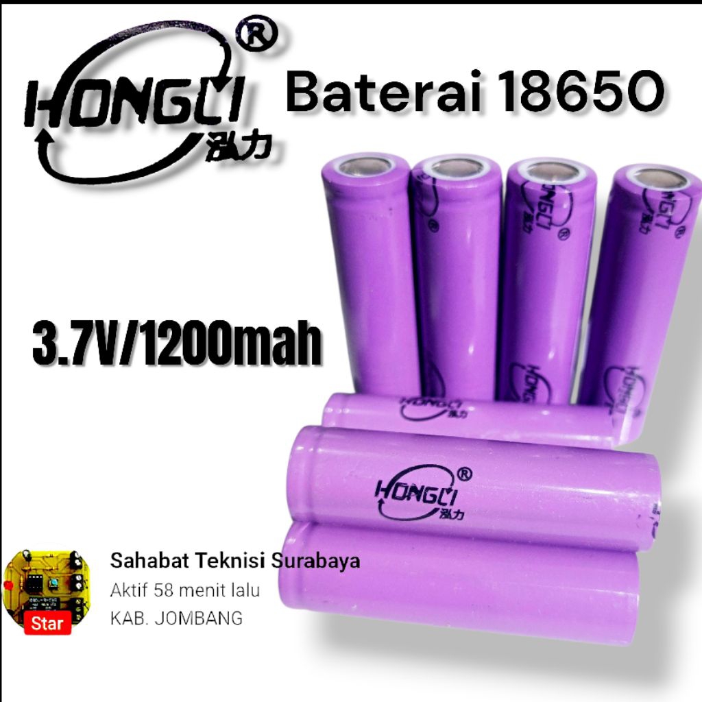 Baru.  Baterai 18650 HONGLI 3,7V/1200mah