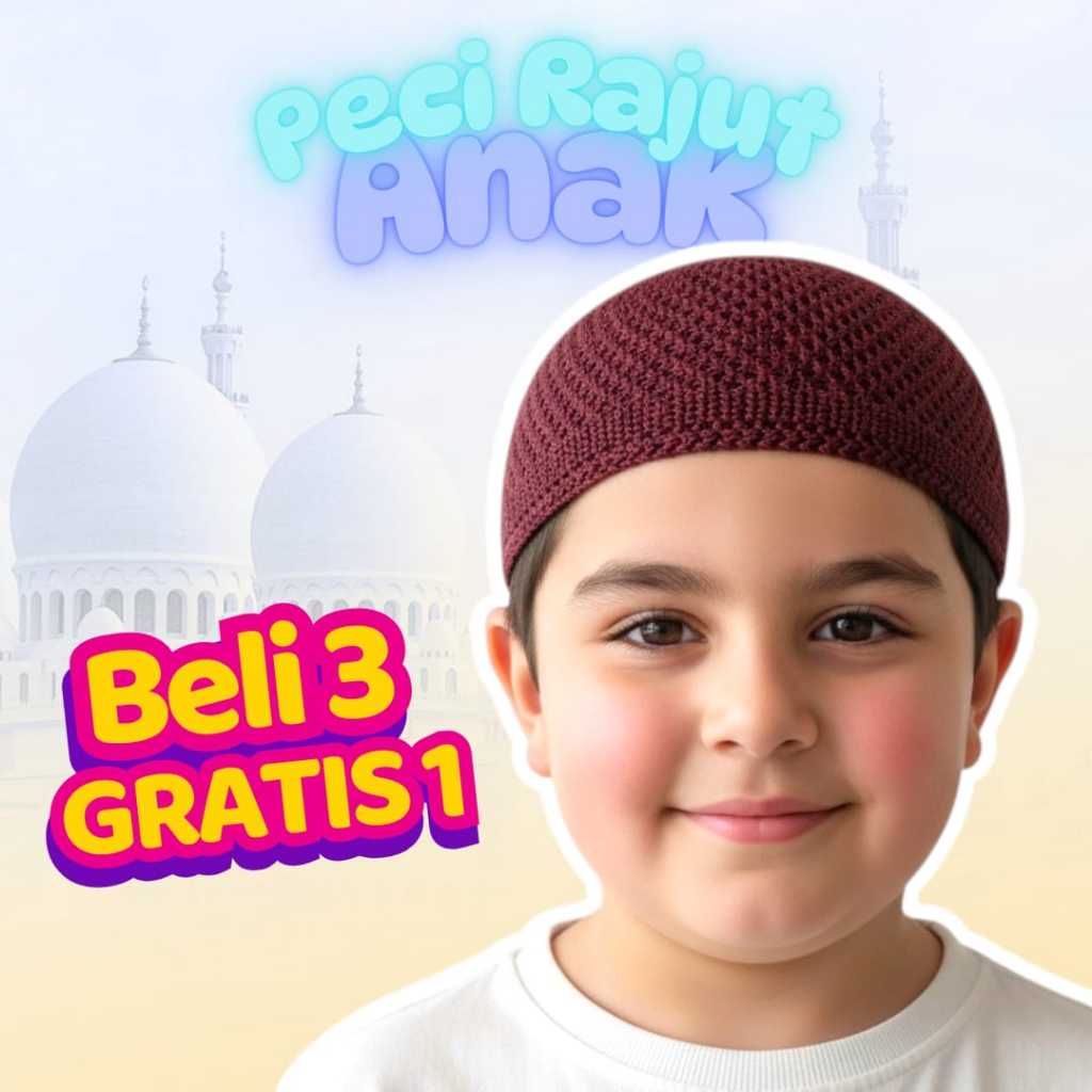 PECI RAJUT ANAK // Kopiah Ngaji Premium // Hitam Putih All Size Nyaman - COD