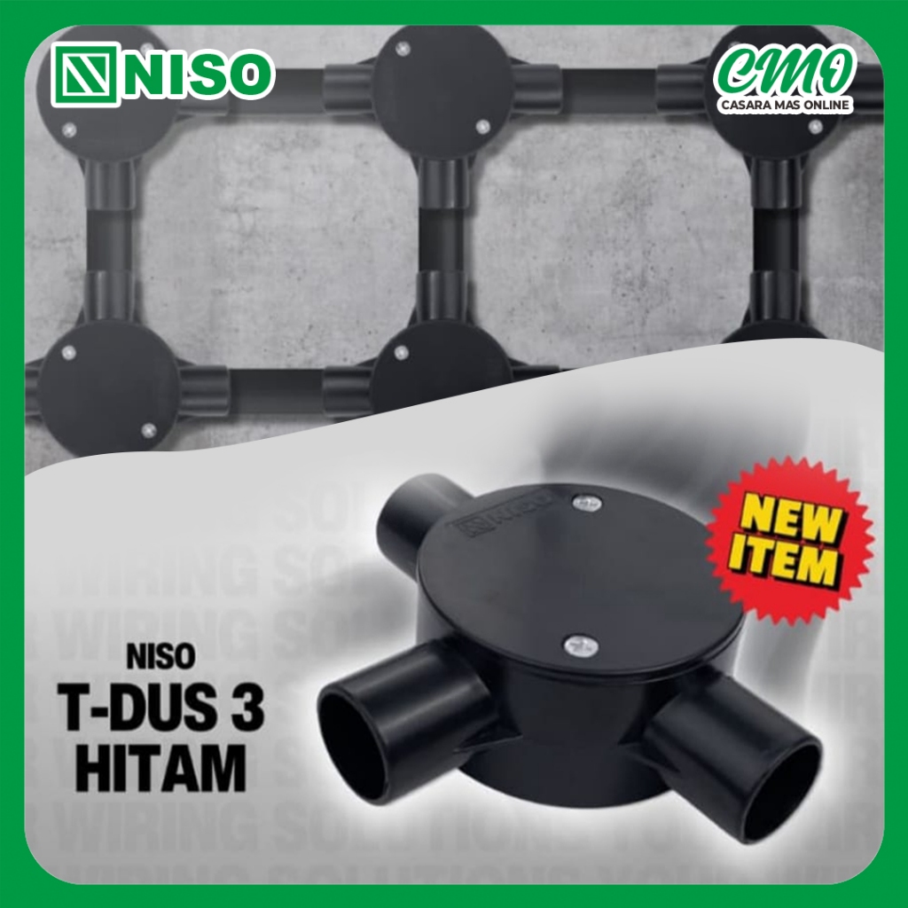 T DUS / T-DUS / T DOS CABANG 3 NISO 20 MM HITAM T DUS KABEL LISTRIK