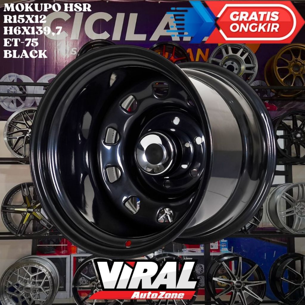 Velg Mobil Ring 15 Celong HSR MOKUPO R15 Lebar 12 Lobang Baut 6 Et-75 Black