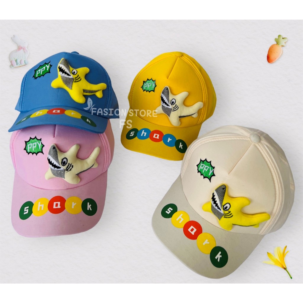 Topi Anak Laki Laki Perempuan Karakter PY SHARK Boneka 3D Hiu Usia 2-8 Tahun