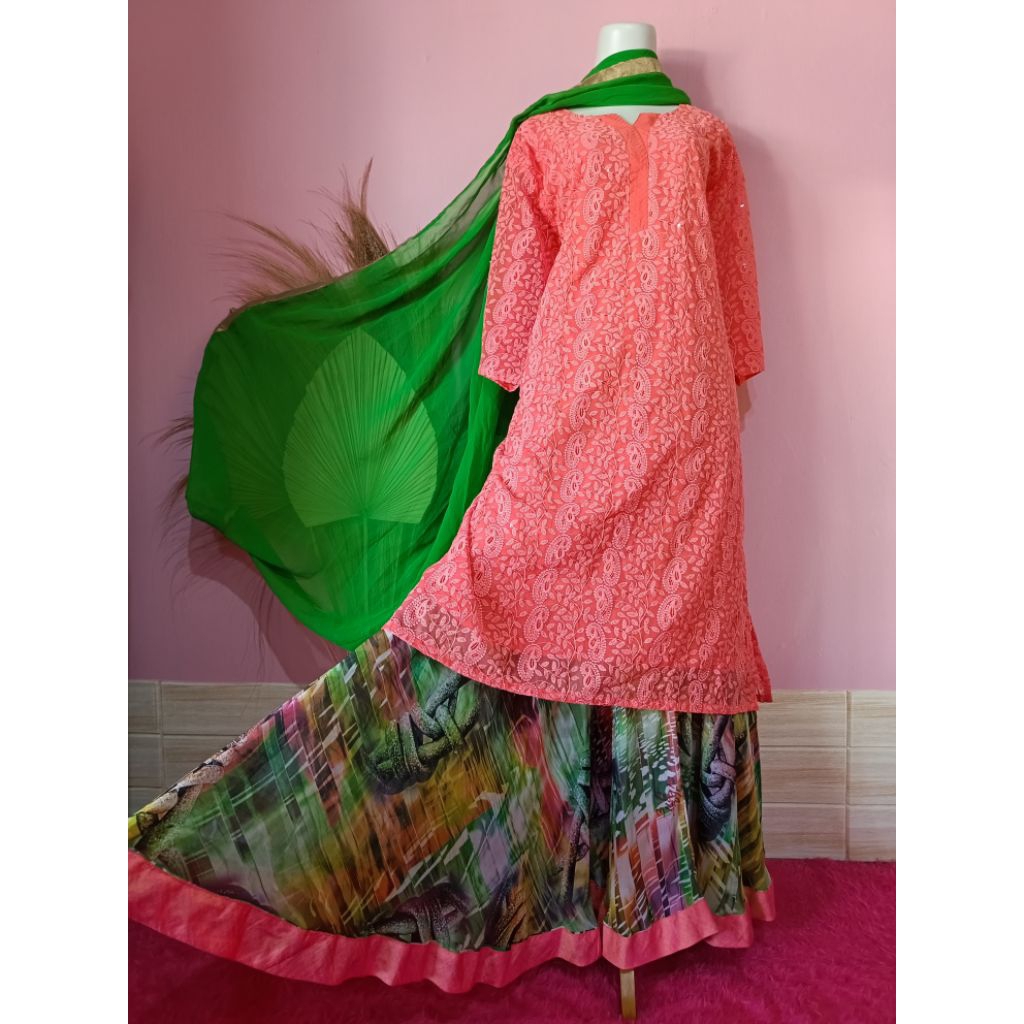 BAJU INDIA/ KURTI SET ROK KATUN BORDIR PAYET/ SERASI CANTIK