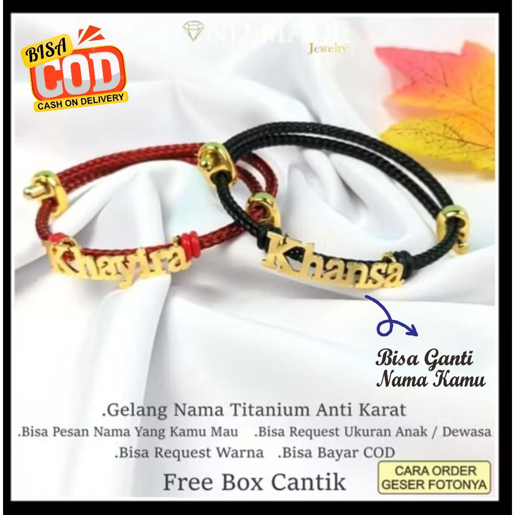 gelang nama titanium anti karat anak dewasa gelang titanium wanita anti karat emas gelang tali gelan
