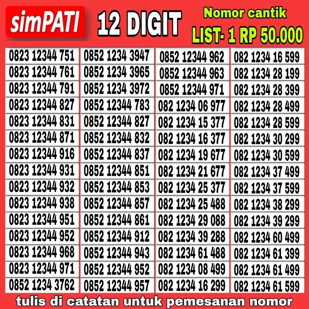 nomor cantik kartu perdana telkomsel 0823 12344 ***