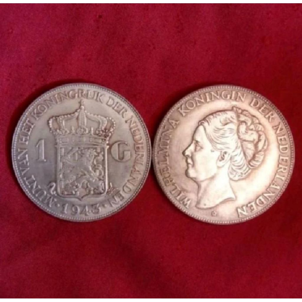 Koin Kuno Tahun Tahun 1943 Der Nederlanden Wilhelmina 1 Gulden