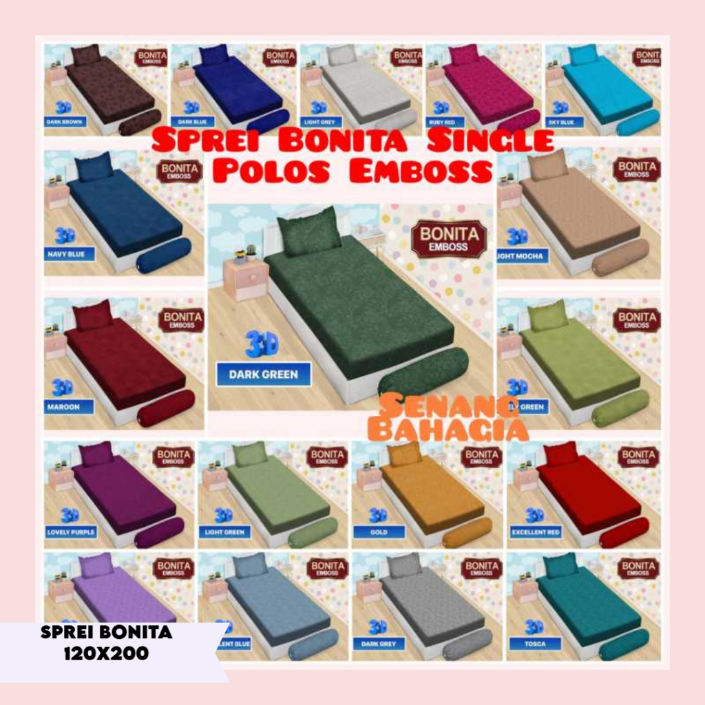 SPREI BONITA POLOS EMBOSS 120 x 200 SINGLE [Gallery Batik Makassar]