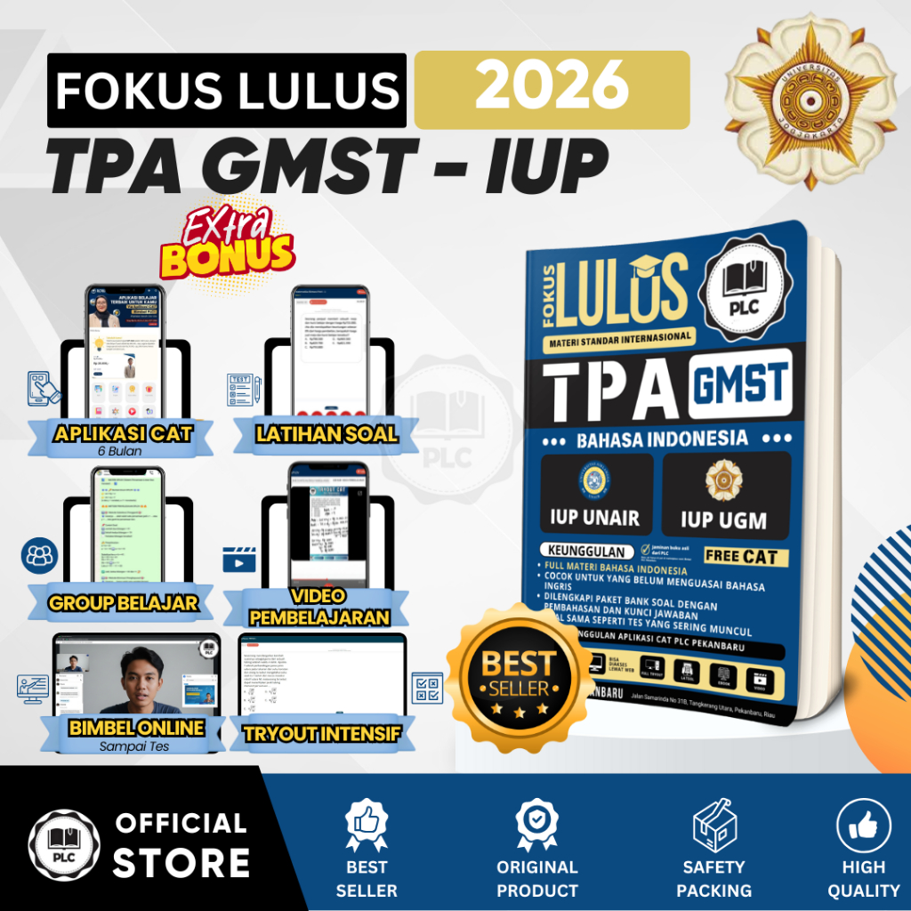 PLC - Buku Materi & Bank Soal TPA GMSt Persiapan Tes IUP UGM & UNAIR 2026 Versi Bahasa Indonesia