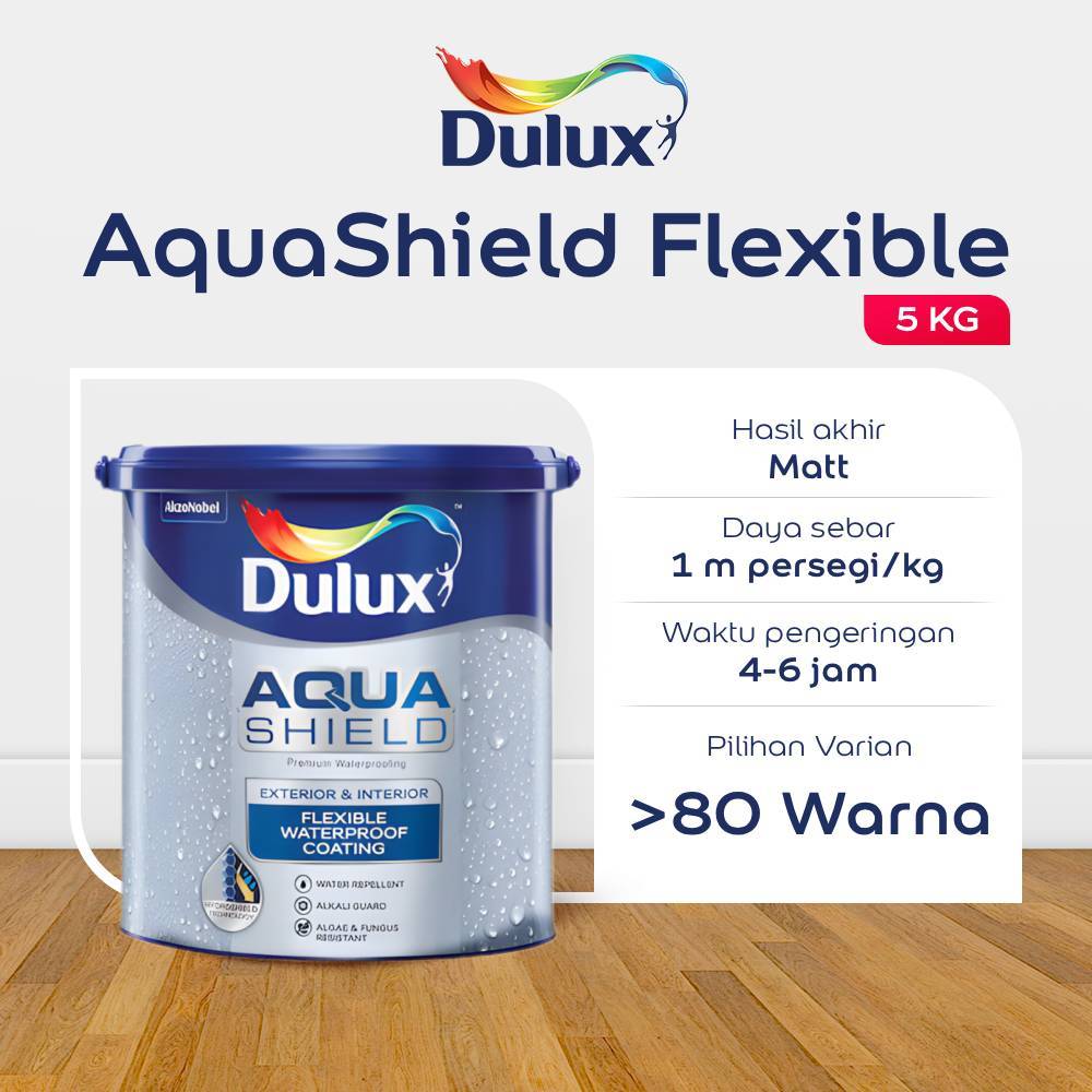 CAT TEMBOK PUTIH 5KG DULUX AQUASHIELD FLEXIBLE 5KG - CAT PUTIH DULUX ORIGINAL