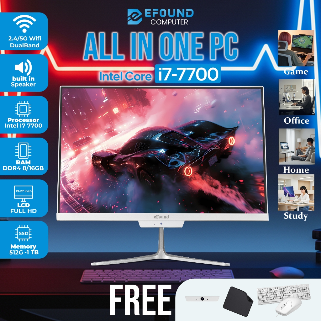 eFound PC All-in-One Intel Core i7-7700 – Super Tipis, Full HD 24 inch Z2, 16GB RAM, 1TB SSD Terbaru