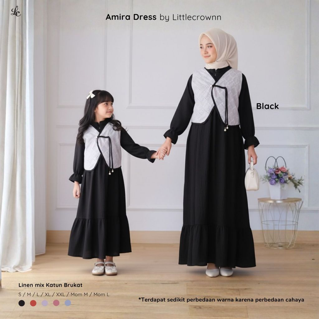 Littlecrownn - Amira Dres | Baju Anak Perempuan | Dress Couple Ibu dan Anak Perempuan | Dress Lebara