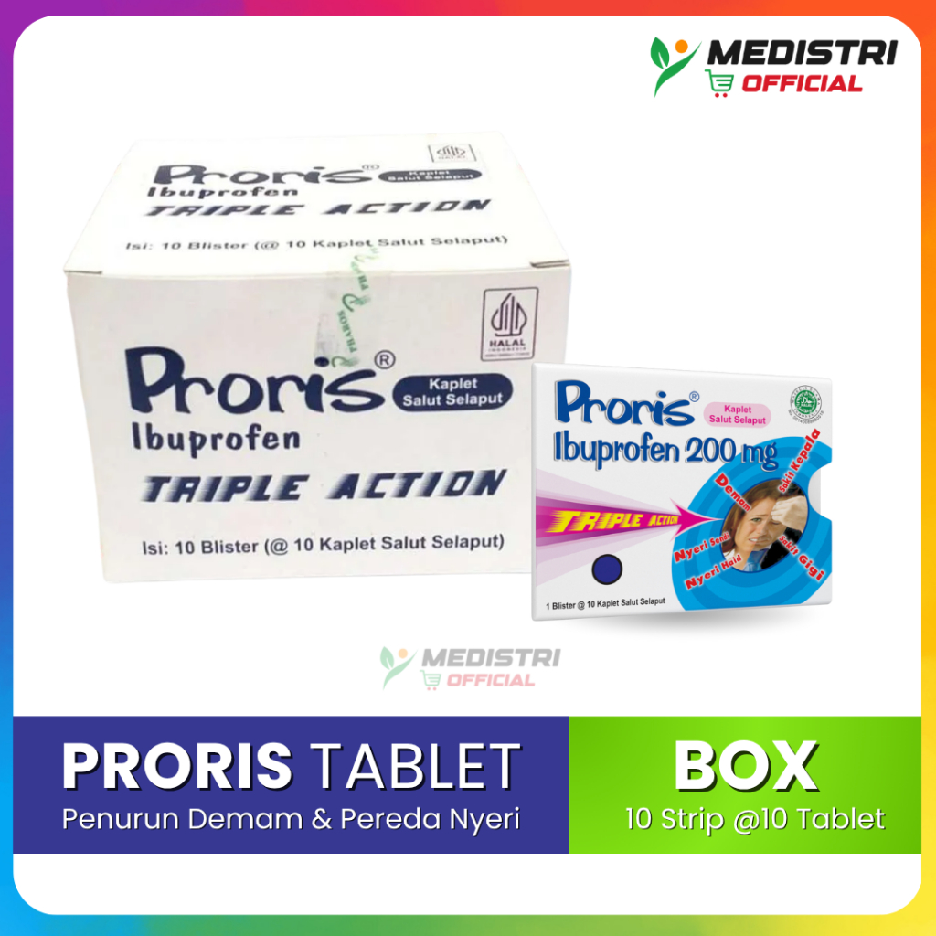 [BOX] Proris Triple Action Box 100 Kaplet Ibuprofen 200mg Tablet Pereda Demam Nyeri Haid Dewasa Anak