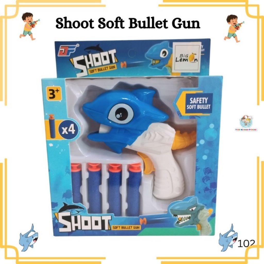Mainan Anak Soft Bullet Gun Tembakan Nempel Dinding Ocean Hiu ikan