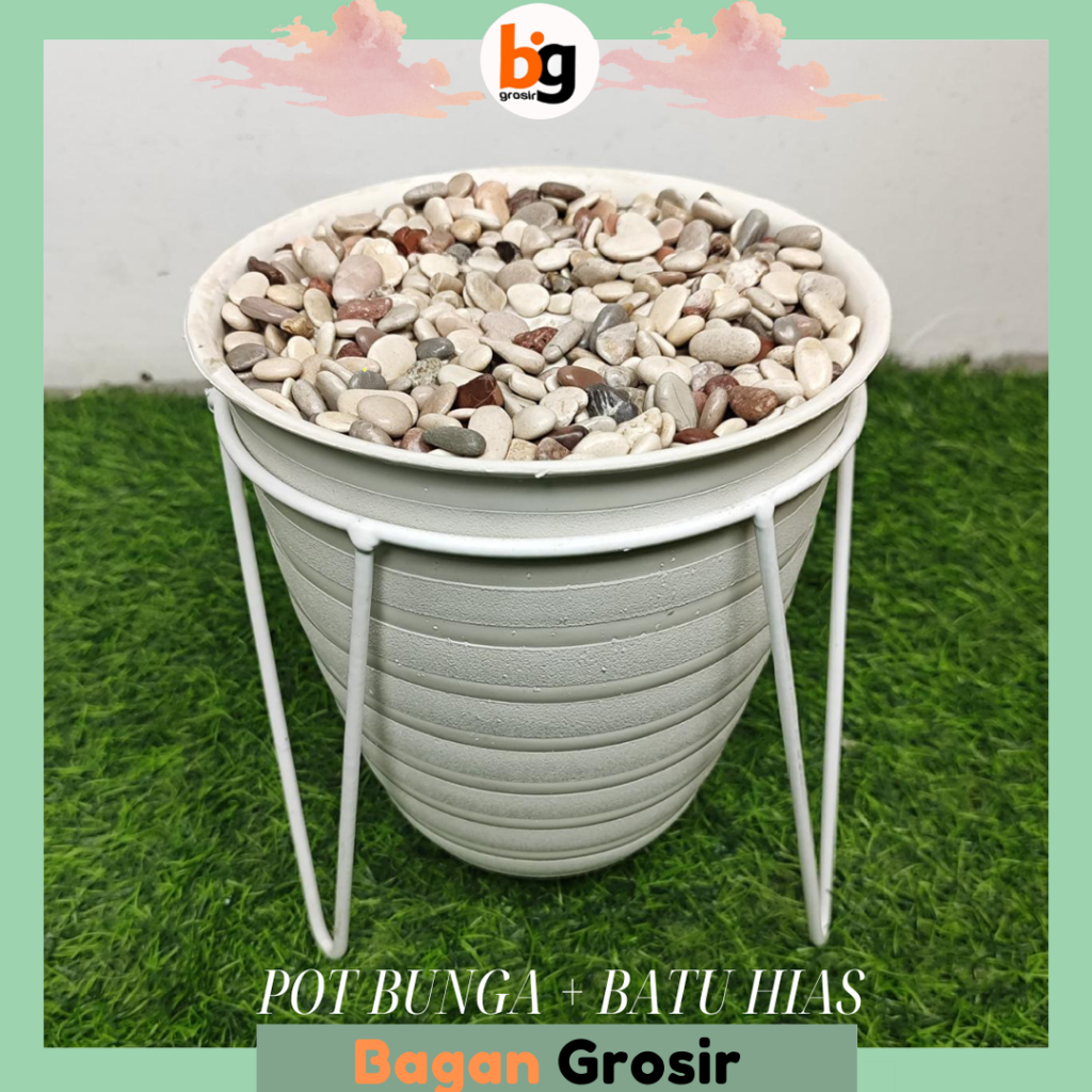 BG Pot Diameter 20 cm Media Busa Batu Hiasan Dekorasi Ruang Tamu Pot Bunga Indah Plastik PLB-PUTIH