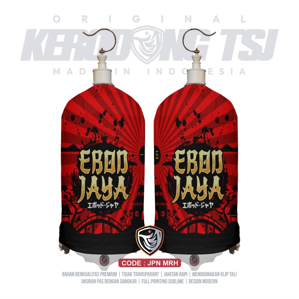 Kerodong LoveBird Motif Jepang Merah Original TSJ Industries Bahan PE Premium Full Printing Sublime 