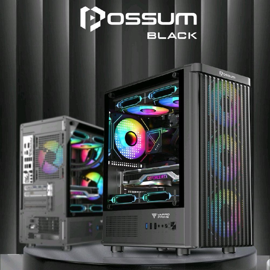 Casing PC Gaming Varro POSSUM BLACK Free 3 Fan RGB