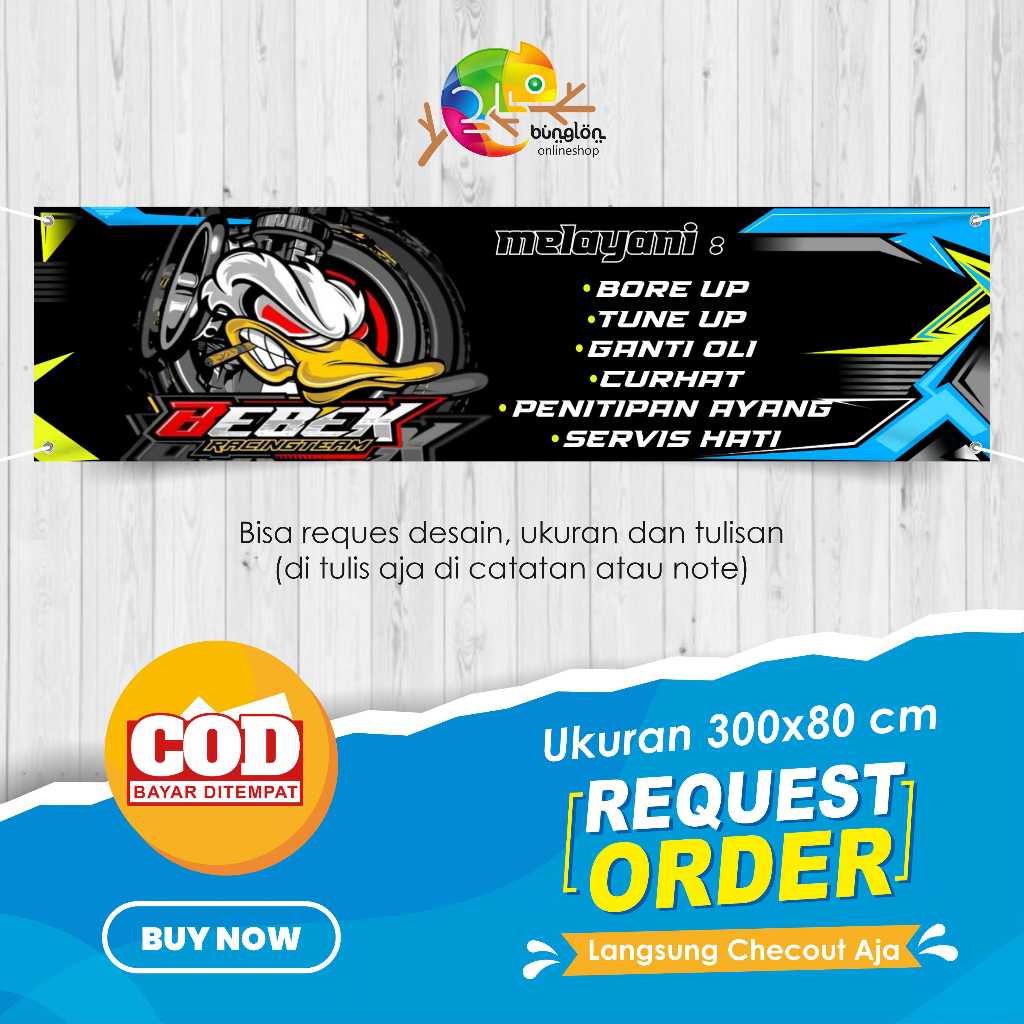 CETAK BANNER 300X80 CM BENGKEL MOTOR BEBEK KEREN