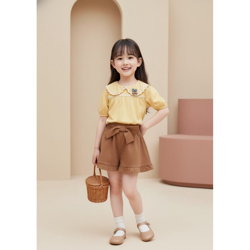 SETELAN BAJU DAN ROK ANAK PEREMPUAN PREMIUM - YELLOW KUNING