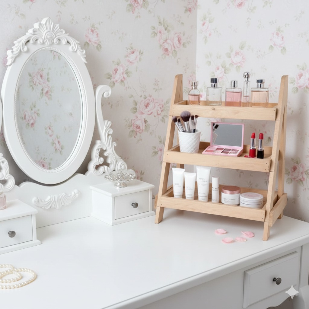 Rak Kosmetik Meja Rias 3 Susun — Rak Bumbu Kayu Multifungsi / Rak  Estetik untuk Dapur & Kamar