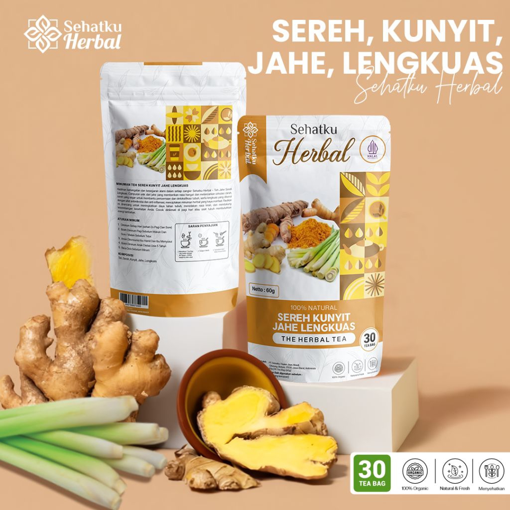SEHATKUHERBAL TEH PROMIL/ Teh untuk Promil Teh Detox PCOS : Teh Sereh Kunyit jahe dan Lengkuas isi 3