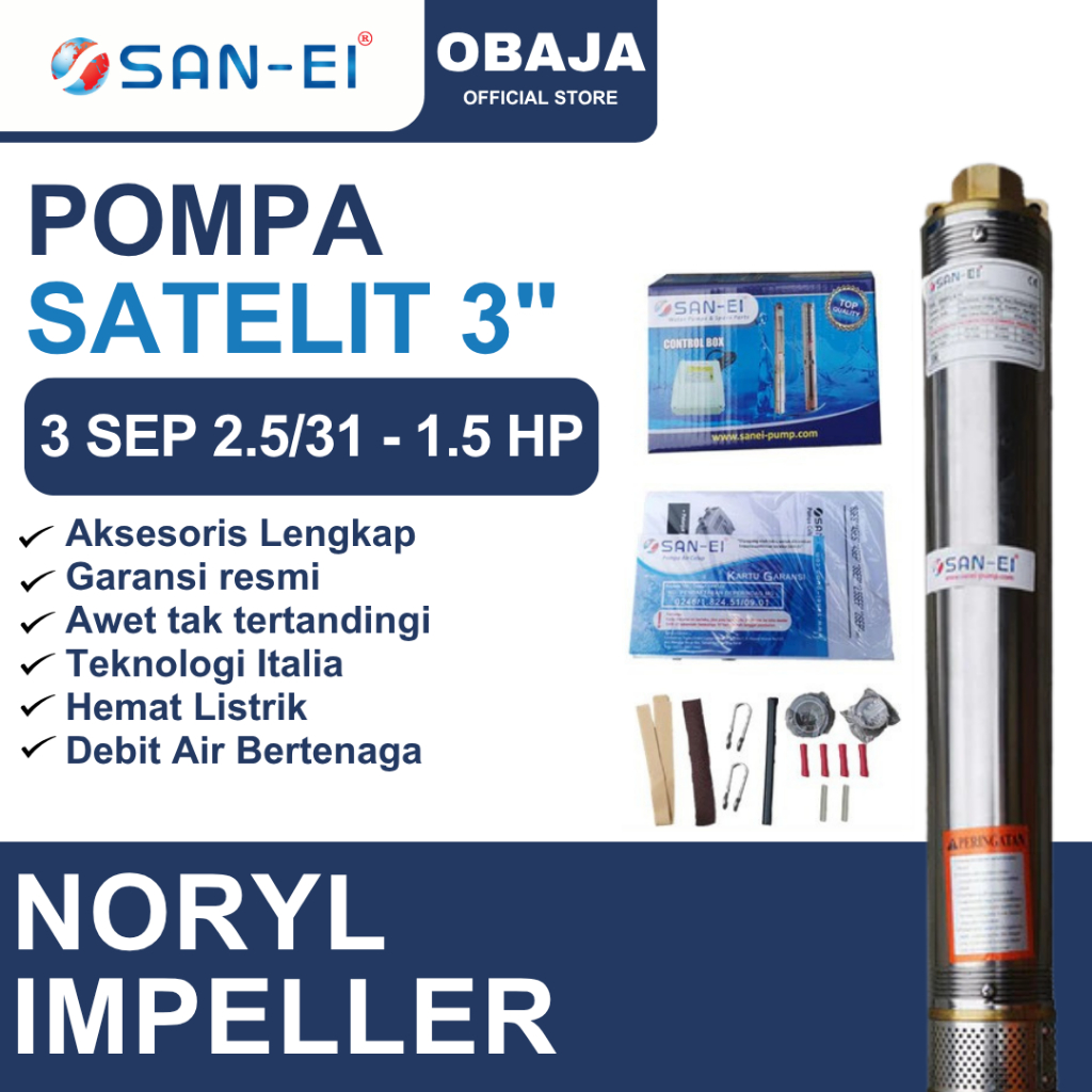 San Ei Pompa Satelit 3 inch 1.5 HP Noril / Pompa Submersible 3" 1.5 HP Impeller Plastik San Ei