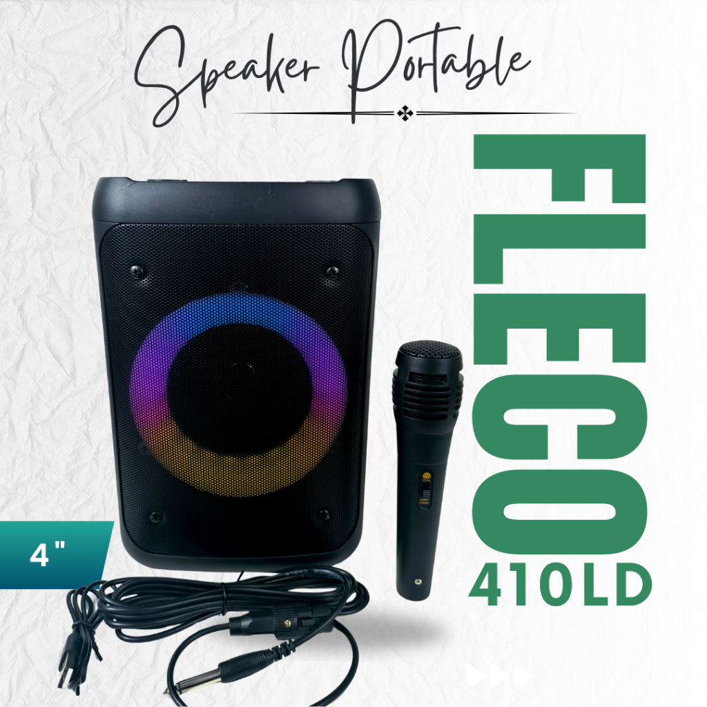 Speaker Bluetooth Mic Karaoke Super Bass 4 inci Garansi Resmi Fleco 410LD TWS Speker Aktif Salon Blu