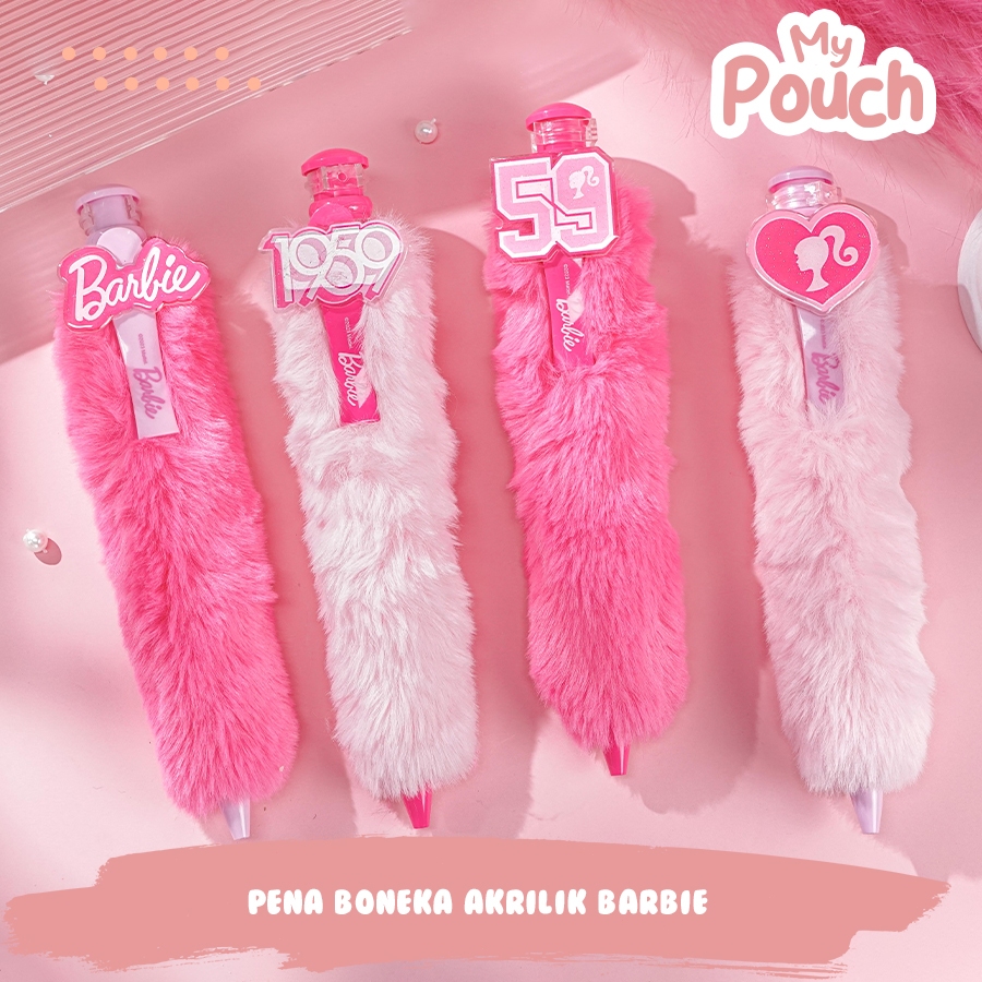 Pulpen Bulu Barbie Lucu / Pena Gel Hitam 1.0mm / Ballpoint Fluffy Pink Alat Tulis Aesthetic