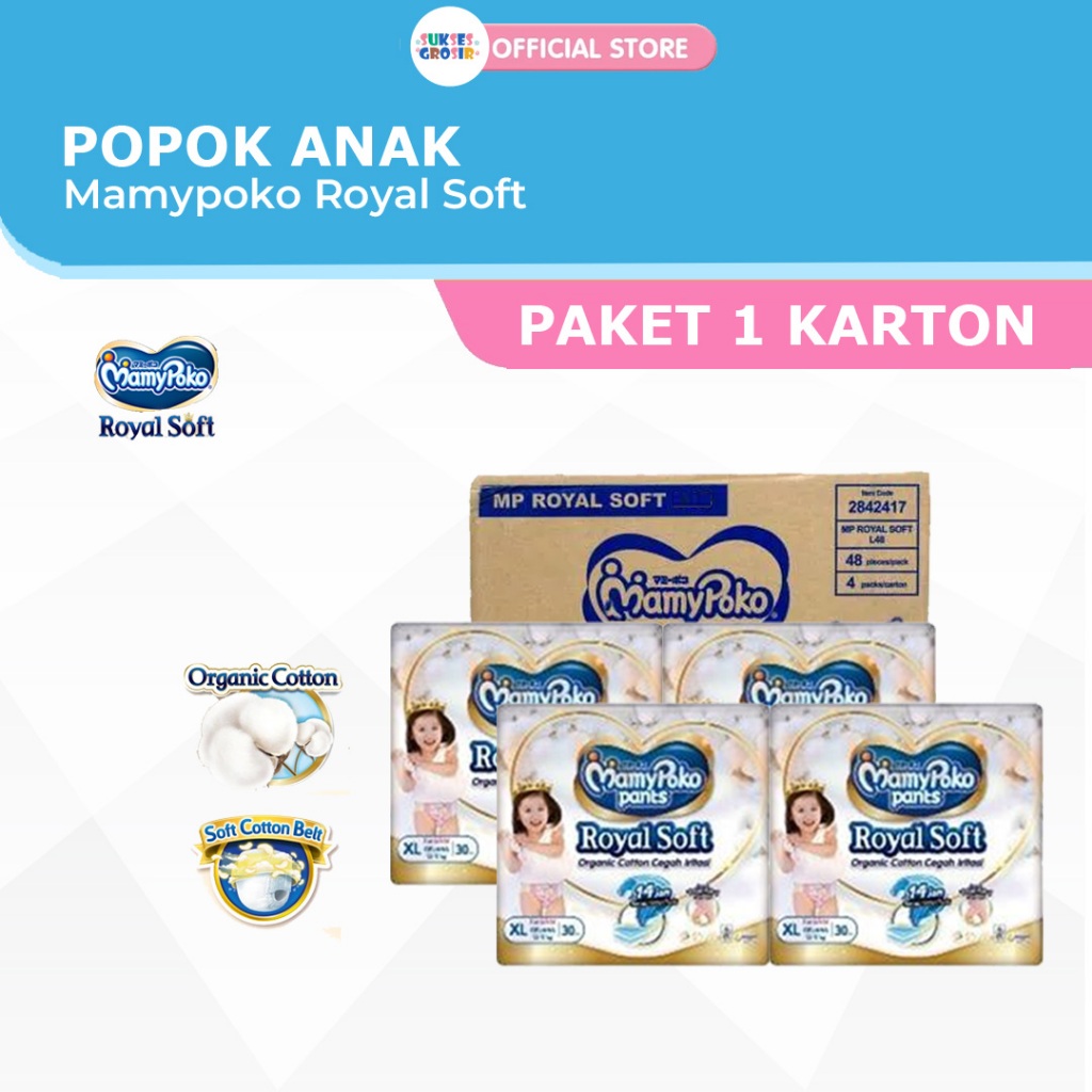 (PROMO HEMAT) MamyPoko Royal Soft M42/L34/XL30 Boys/Girl Tipe Celana 1 Karton