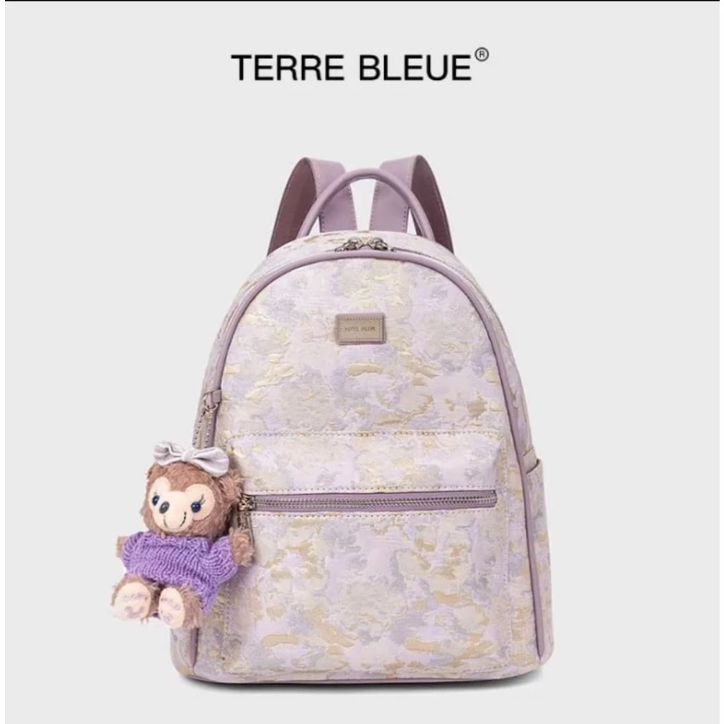 Backpack Wanita Warna Lilac Gold Tas Sekolah / Hangout Gaya Korea, Cute & Stylish dengan Boneka Akse
