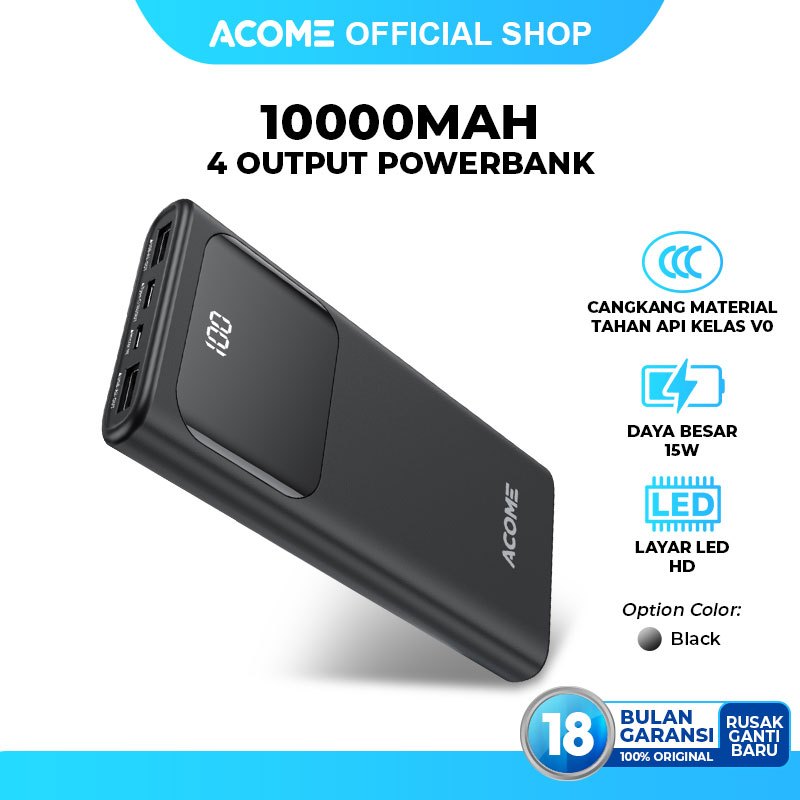 ACOME Powerbank 10000mAh 4 Output Fast Charging 15W LED Display AP113 for Iphone Samsung Xiaomi Huaw