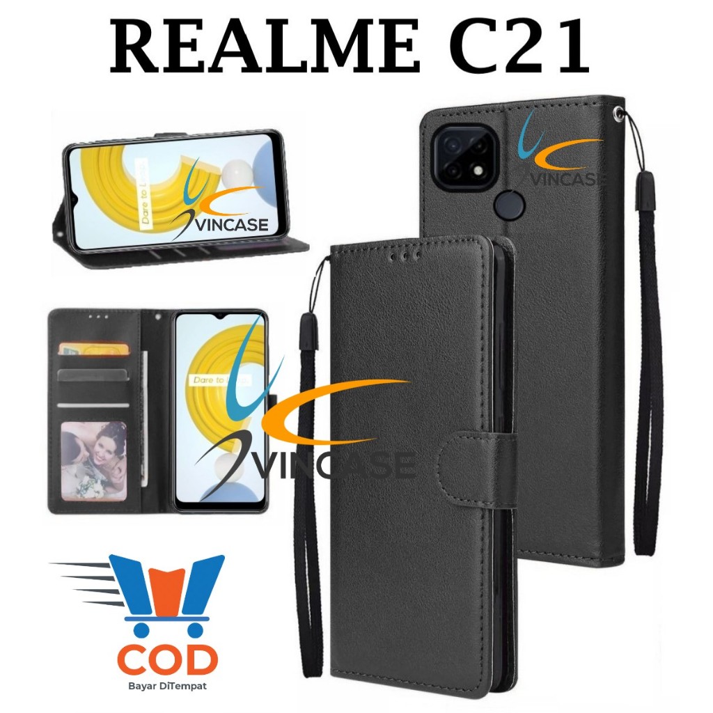 REALME C21 FLIP LEATHER CASE PREMIUM - FLIP WALLET CASE KULIT UNTUK REALME C21 - CASING DOMPET | FLI