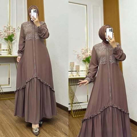 Baju Gamis Kekinian Laluna Dress Ceruty Babydoll Mix Brukat Gamis Lebaran 2025 Model Gamis Terbaru
