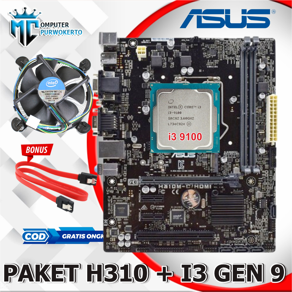 Mainboard Mobo Motherboard H310 Intel Lga 1151 + Processor Intel i3 Gen 9 + Ram Pc DDR4 + Fan