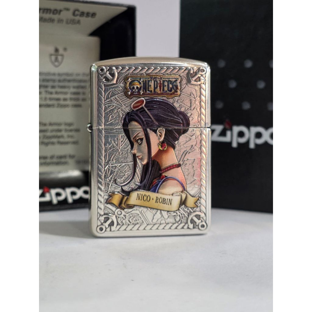 Original Zippo Armor One Piece Nico Robin Colorfull 2 sisi Silver Plated