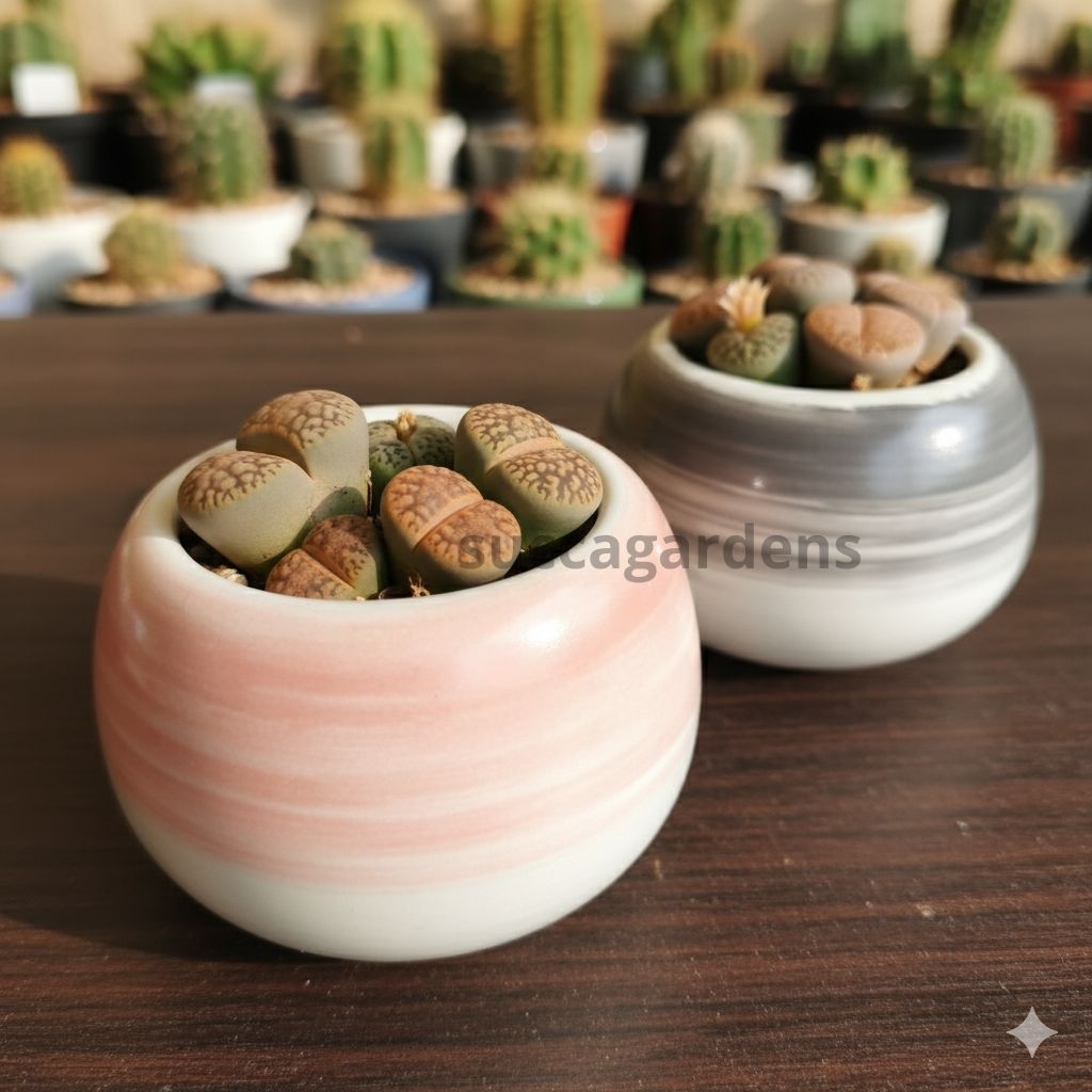 Pot Keramik Garis gentong pendek