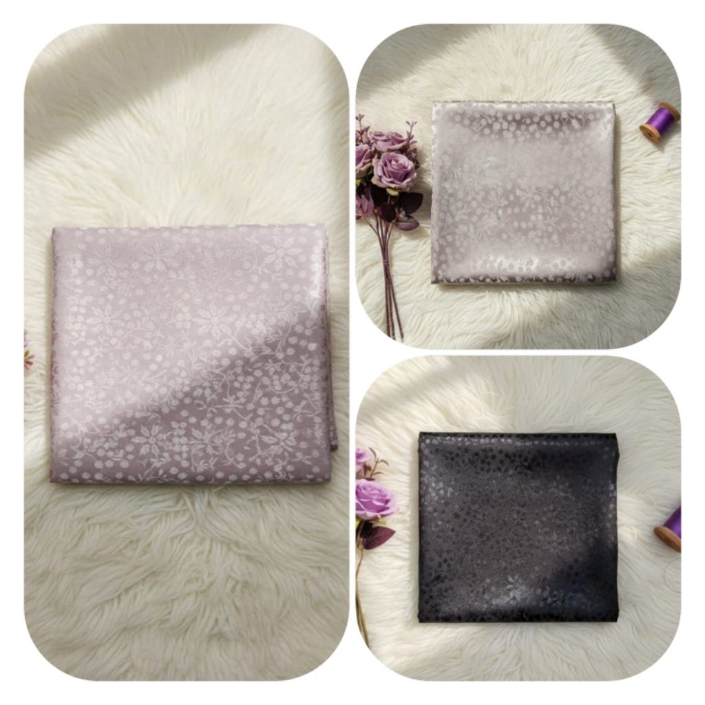 Kain Satin Jacquard Embos Hitam Motif Bunga Premium | Halus Kilap Mewah Tekstur Timbul untuk Gamis D