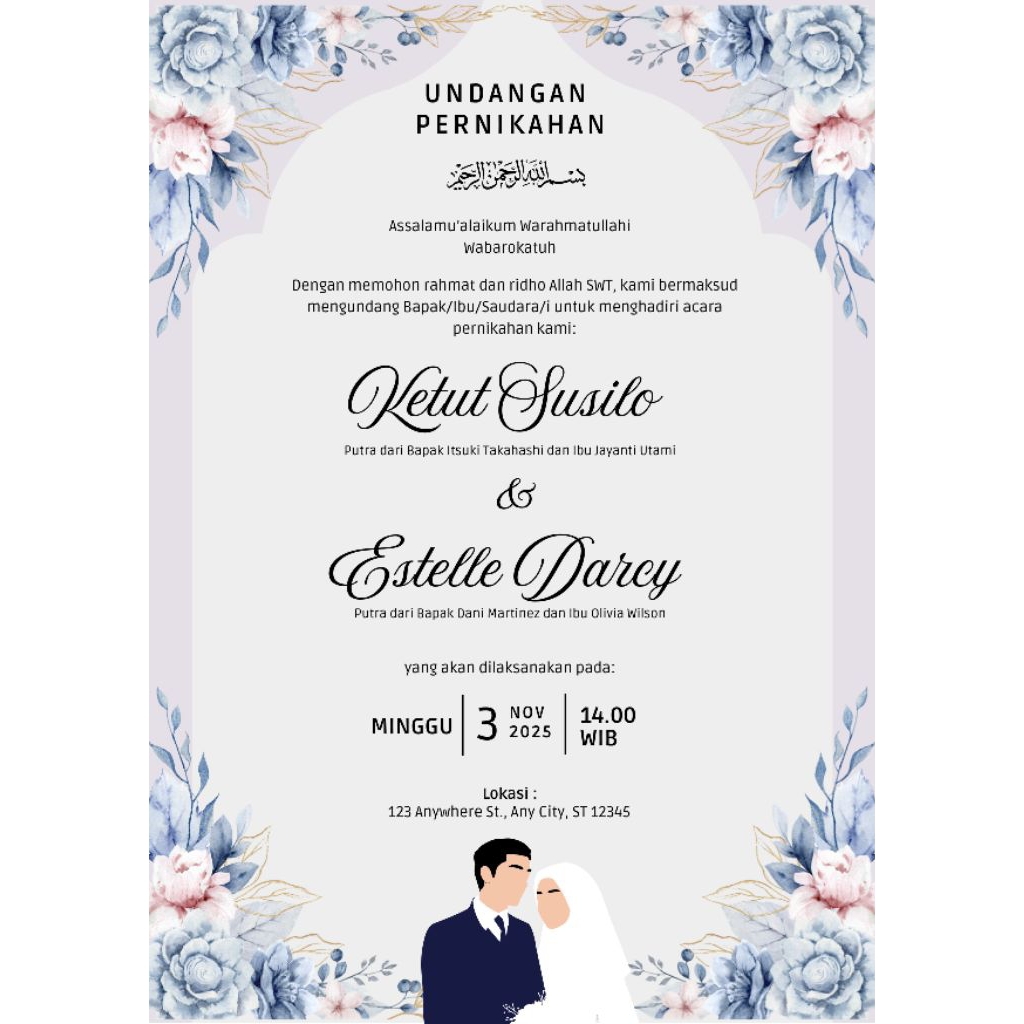 KARTU UNDANGAN PERNIKAHAN /UNDANGAN PESTA PERKAWINAN 500 perlembar