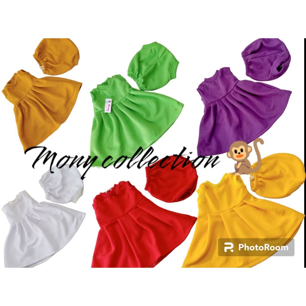 baju monyet peliharaan model setelan dress warna warni