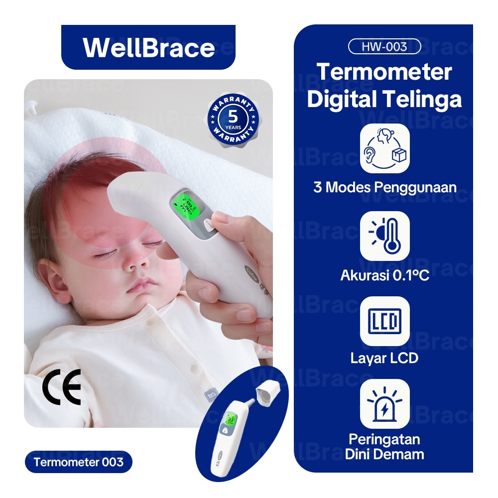 Termometer Akurat Bayi Digital Thermometer Pengukur Suhu Badan Telinga & Dahi Peringatan Demam