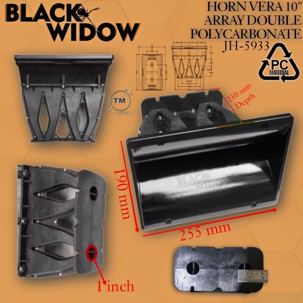 HORN TWEETER LINE ARRAY Vera 10 Inch DOUBLE IMPORT POLYCARBONATE 255*190*230 - EXITS 2x26mm ORIGINAL