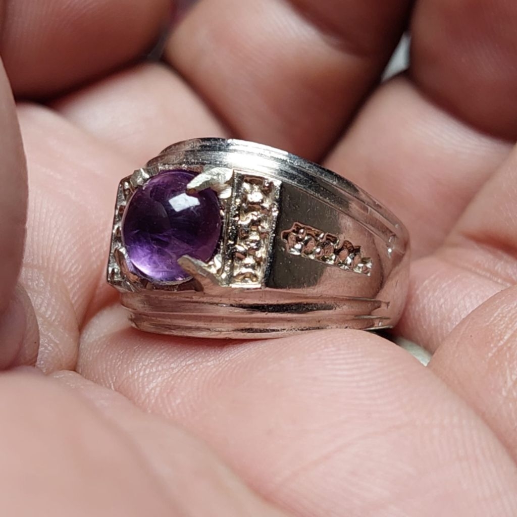 Cincin batu kecubung kalimantan bulat 8mm 9mm natural / amethyst / kecubung asihan
