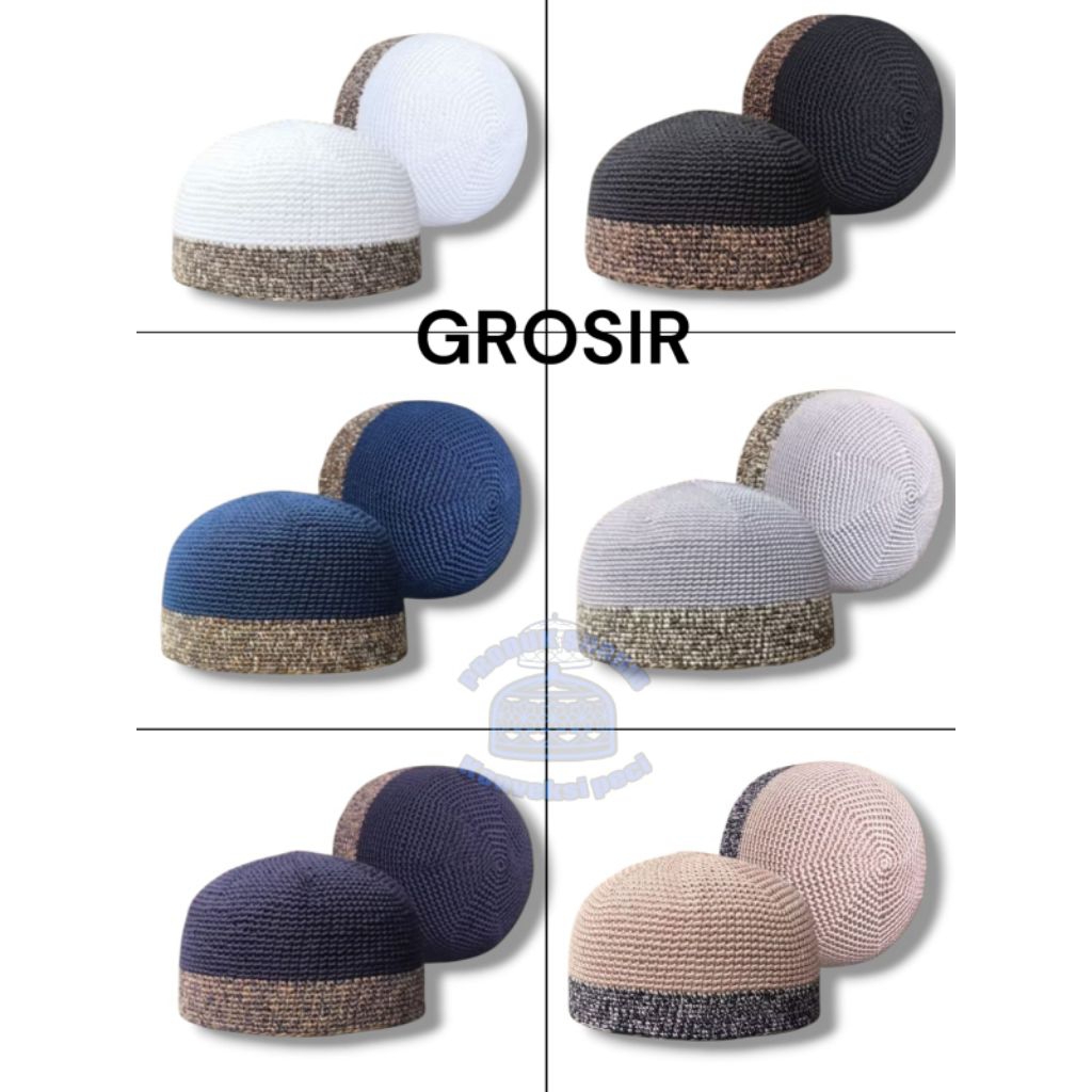GROSIR peci rajut TWO-TONE YAMAN tebal campur warna