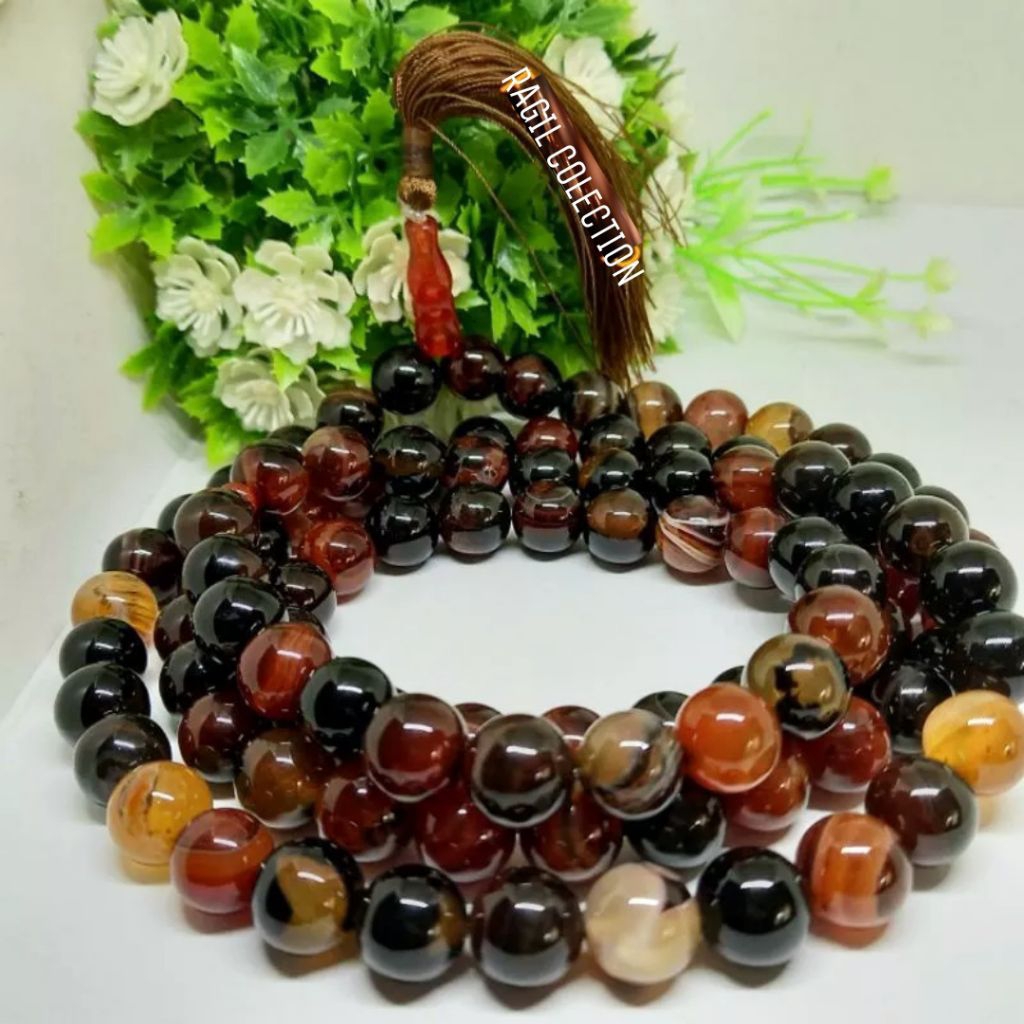 TASBIH BATU SULAIMAN MADU 12MM 99 BUTIR ORIGINAL STONE
