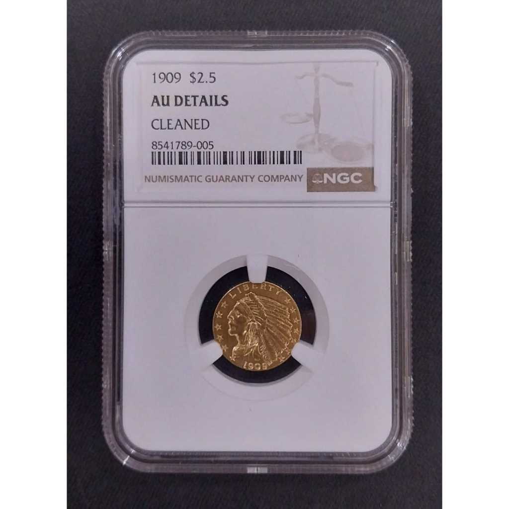 Logam Mulia Koin Emas USA Indian Head Quarter Eagle 1909 NGC AU Details (4,18 gram)