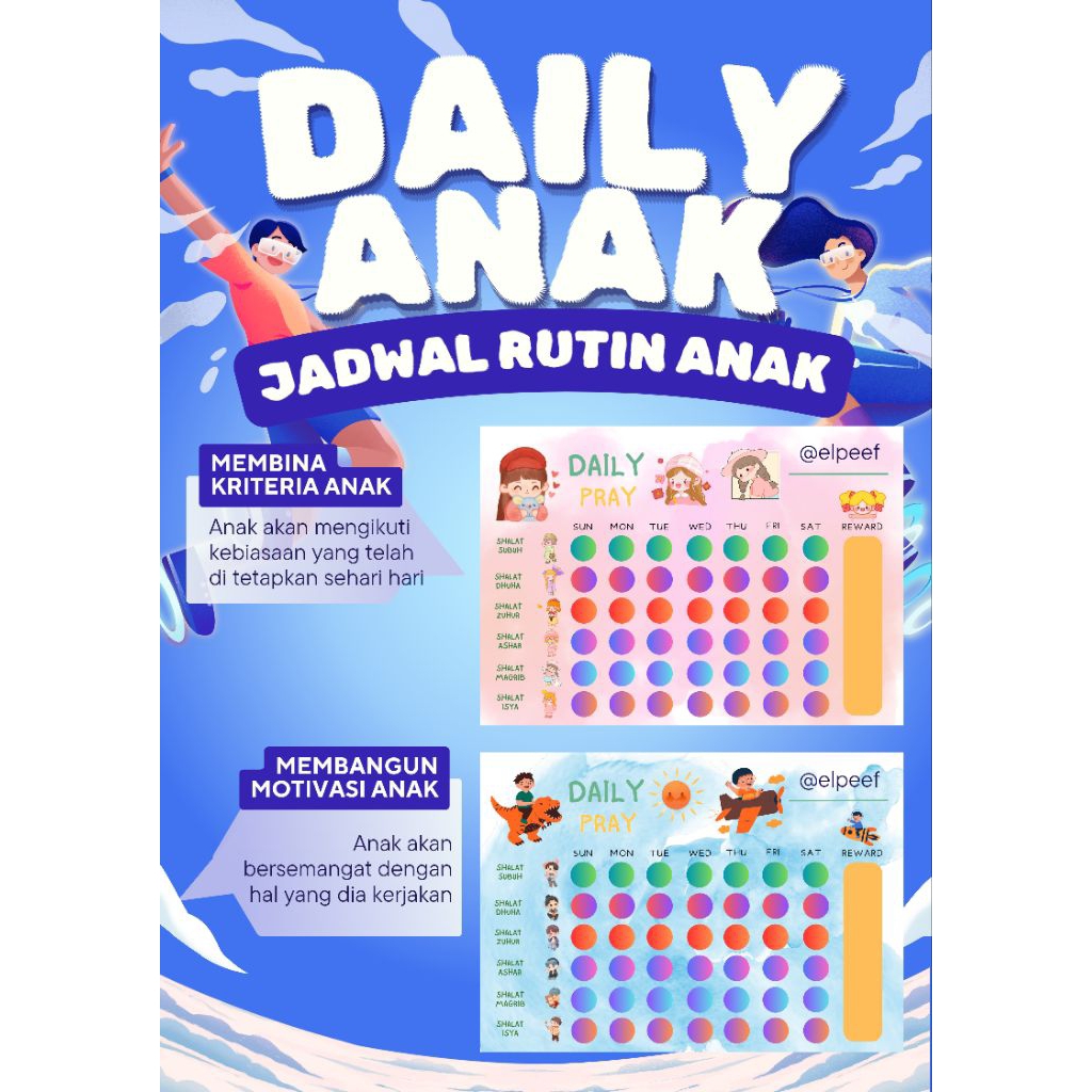 JADWAL HARIAN ANAK | LEMBAR KEGIATAN HARIAN ANAK | TUGAS HARIAN ANAK | DAILY CHART DAILY ROUTINE KID