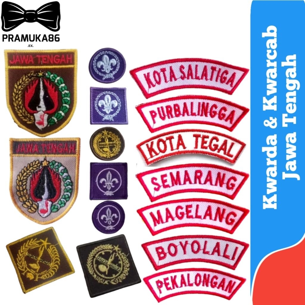Bed Kwarda & Kwarcab Pramuka Jawa Tengah Bordir / Badge Atribut Pramuka Kwarcab & Kwarda Jawa Tengah