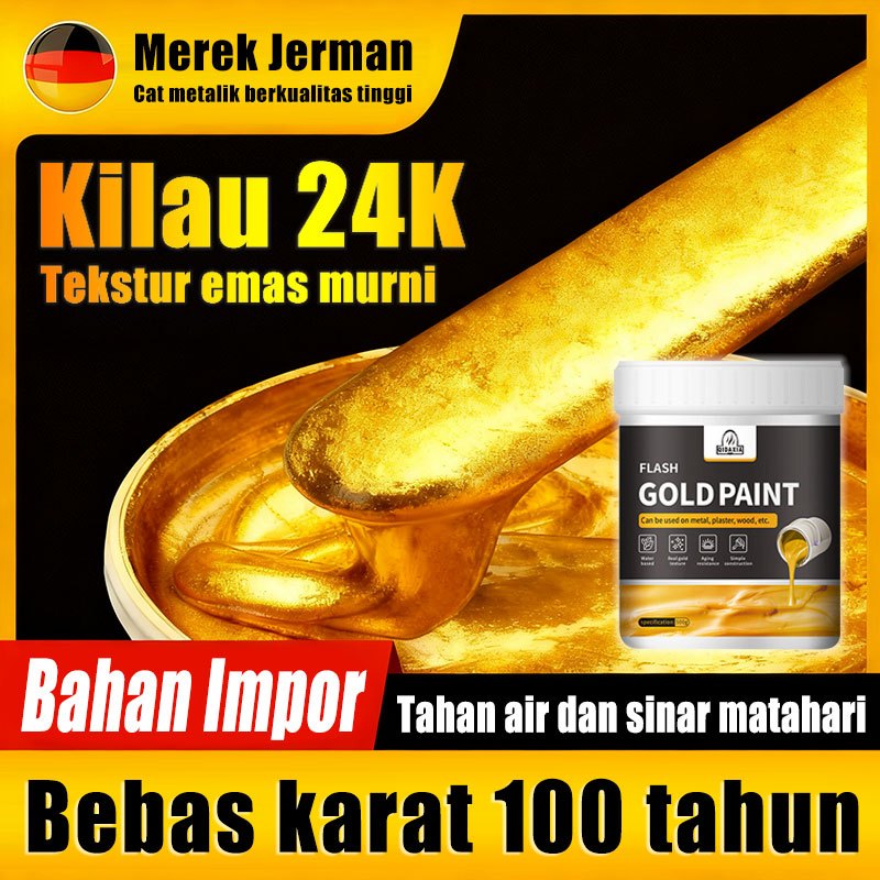 【Tekstur emas murni】FREE Kuas Emas Cat Gold Cat Kayu dan Besi Emas / Neo Alkycoat Royal Gold / Cat E