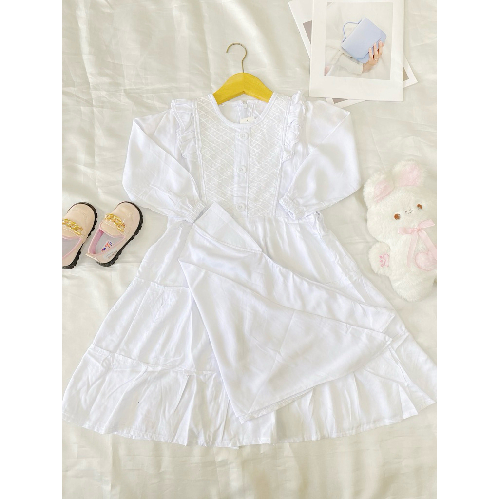 Gamis Anak Perempuan Putih Set Hijab Gamis Manasik Anak Tk Brokat