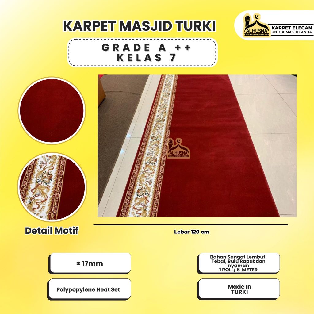 Alhusna Karpet Masjid - Karpet Sajadah Turki Roll Tebal 17mm Super Royal / Karpet Masjid Roll Tebal/
